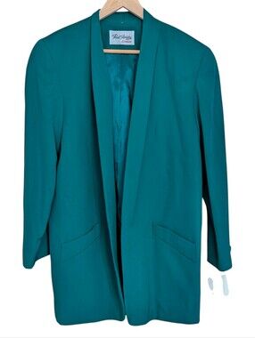NOS Paul Stanley Kelly Green Open-Front Blazer 16W Designer 80s Corpcore